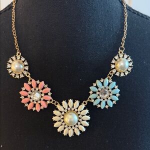 3/$20 Floral Statement Necklace in Gold, Pink, Blue, and Cream